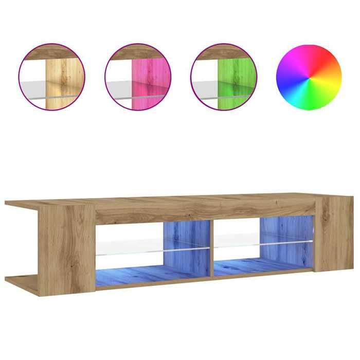 VidaXL Meuble TV avec lumières LED chêne artisanal bois d'ingénierie, support TV, meuble multimédia, console TV, meuble 856324