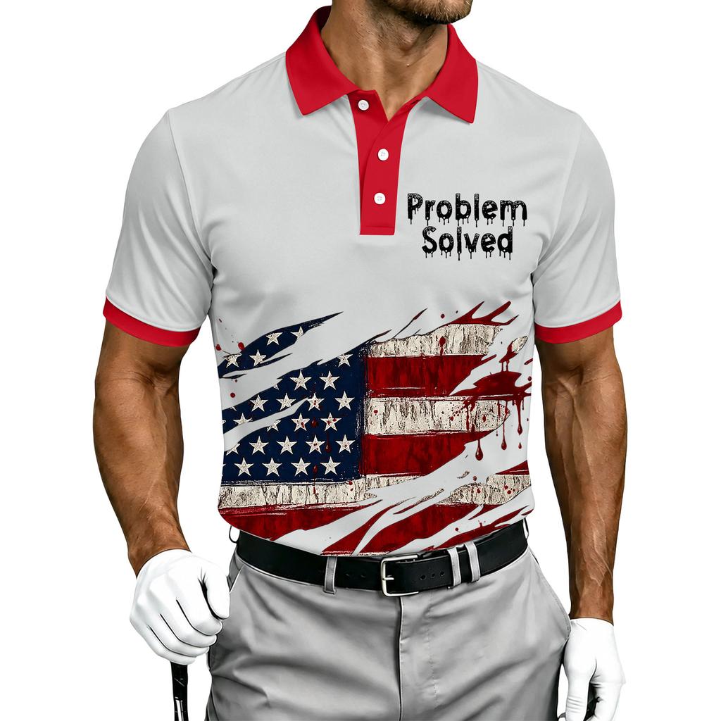 Мужская футболка-поло с коротким рукавом Хэллоуин Флаг Принт Повседневная с пуговицами Воротник-поло Легкая дышащая ткань Летняя одежда