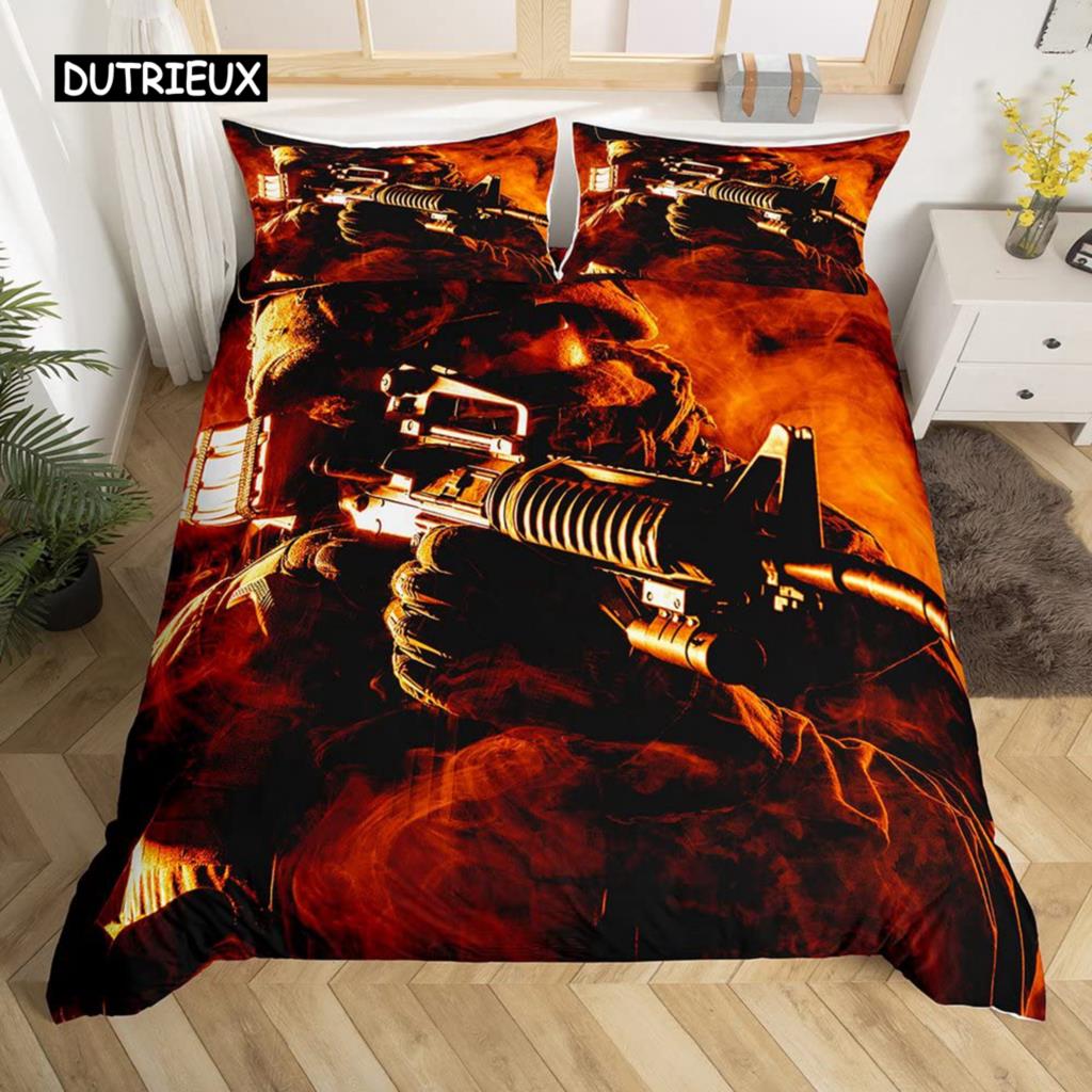 Комплект постельного белья «Солдатский вертолет» размера King Size, комплект постельного белья из микрофибры 2/3 шт., зеленый, черный, военный пододеяльник