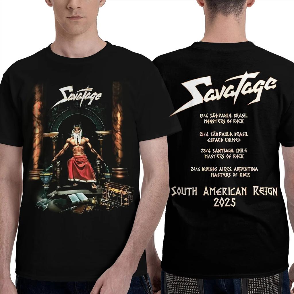 Хлопковая футболка для пары Savatage Тур по Южной Америке 2025 Пляжная Y2K Забавные футболки Большой размер Одежда с рисунком