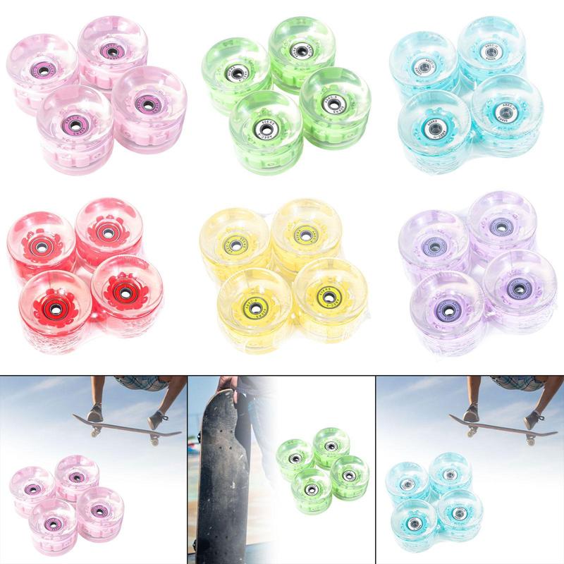 4Pcs Skateboard Wheels Flash with Bearings Wear Resistant 65mm 78A Transparent PU Smooth Repair Parts with Light Rollers