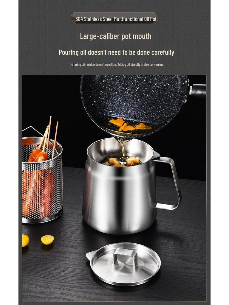 304 Stainless Steel Oil Filter Pot with Screen - Large Capacity Oil Storage and Residue Filtering Bottle