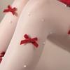 Pearl Embroidery Pearl Stockings Velvet Bow Pantyhose Fashionable Body Stockings  Base Layer