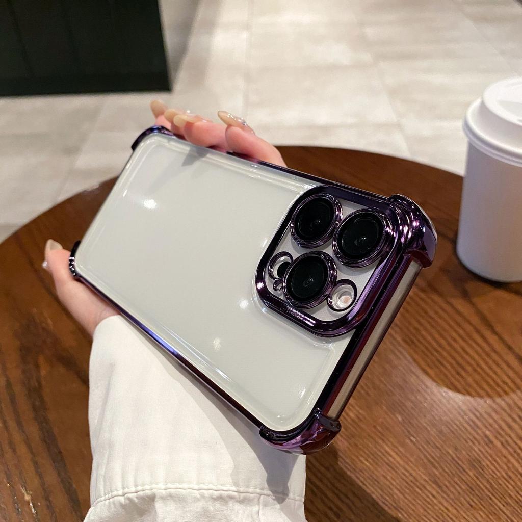 Electroplated four-corner airbag shell for new style phone case with lens film, iPhone 16 shockproof protective cover