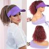 Purple Hollow Top Hat Corn Bearded Ponytail Hat Wig Female Wig Heat-resistant Fiber Wig Simple and Natural To Wear