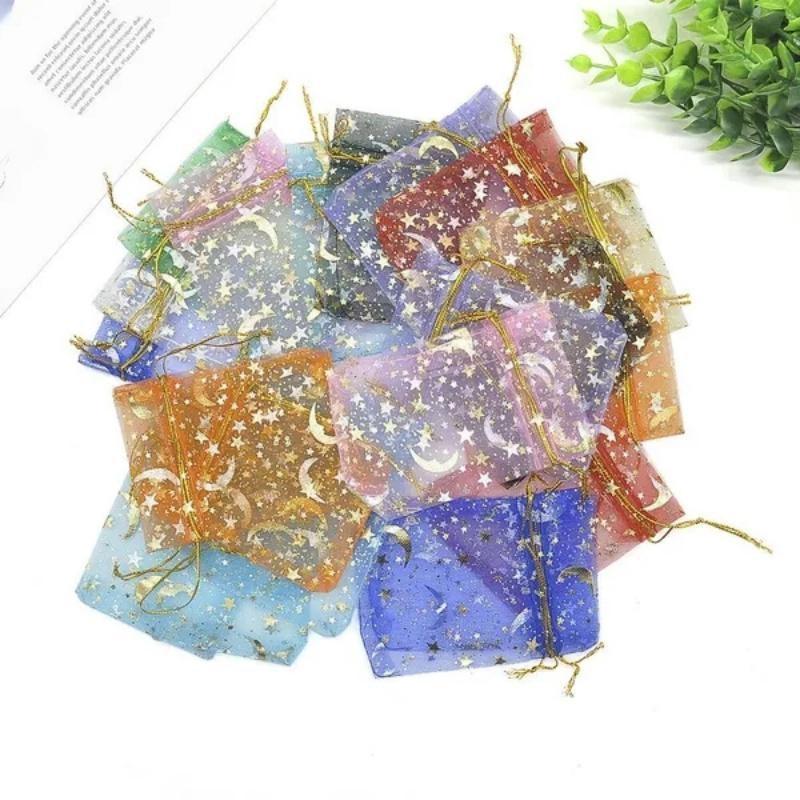 100PCS Stars & Moon Design Organza Sheer Gauze Element Jewelry Bags Tulle Fabric Wedding Gift Bags Sachet OrganzaGift Bag