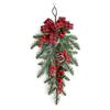 Christmas Teardrop Swag Wreath Artificial Pine Branch Teardrop Swag with Pine Cone Red Berry And Plaid Bow for Winter Front Door Wall Staircase
