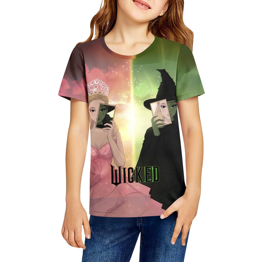 Fashionable Round Neck Short Sleeve Work Clothes Printed Tops For KID Summer Tops