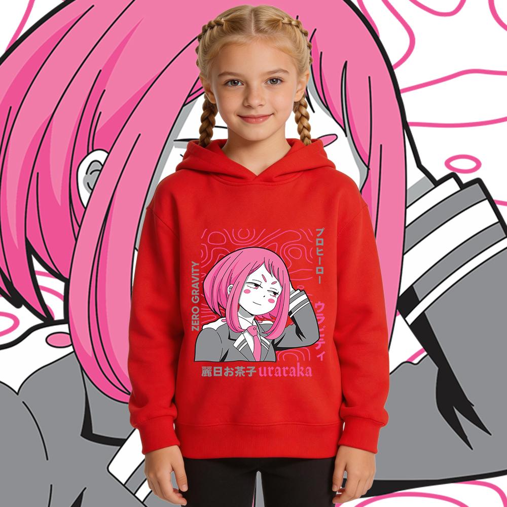 My Hero Academia Uraraka Anime Print Boys Girls Kids Fleece Hoodie Pullover Fall Winter Warm Sweatshirt Soft Casual Clothes