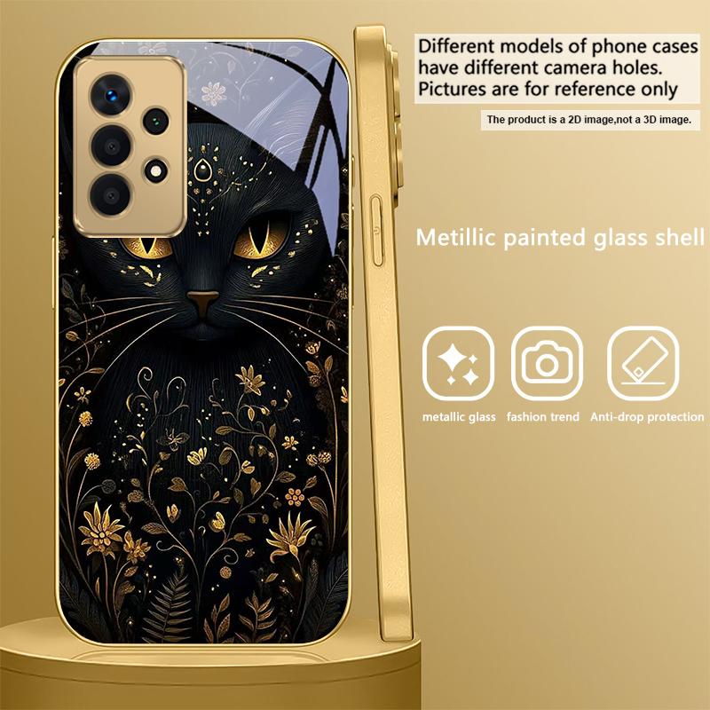 Фантастический черный кот Для Samsung A 31 32 A33 A34 35 14 A15 13 A16 25 26 50 52 53 54 55 56 70 71 72 73 Золотой стеклянный чехол для телефона