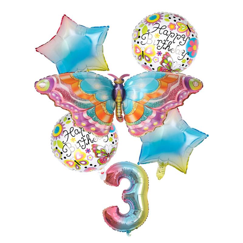 6 шт. набор из фольгированных воздушных шаров в виде бабочек, розовые, синие, разноцветные бабочки, 32-дюймовые воздушные шары с цифрами, товары для декора вечеринки по случаю дня рождения ребенка