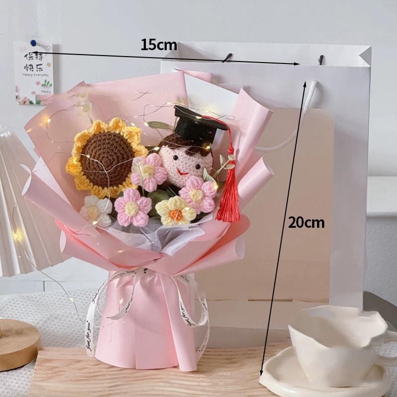 Crochet Bouquet Graduation Flower Gift Hand-woven Sunflower Bouquets Graduation Finished Crochet Flower Birthday Gift