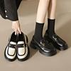 British Leather Shoes Women Platform Loafers Slip-on Pumps Thin Shoes Thick Sole Wide Heels Lolita Flatform Shoes Preppy Loafers