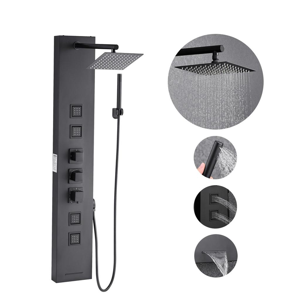 VEVOR Shower Panel Tower System with Rainfall Shower Head, 49 in Brushed Stainless Steel Shower Column, 4-Function Faucet