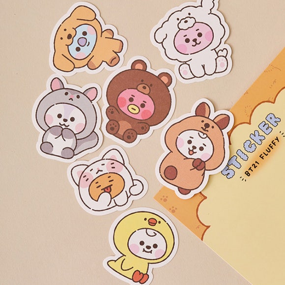 BT21 Набор наклеек BABY Fluffy, 7 шт. (3 варианта)