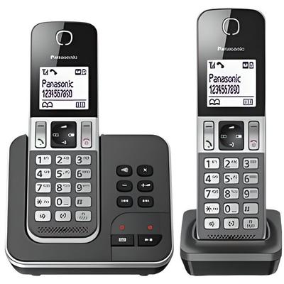 Panasonic KX-TGD322FRG Беспроводной телефон с цифровой системой ответа, базой и 2 трубками, функцией громкой связи, идентификатором вызывающего абонента