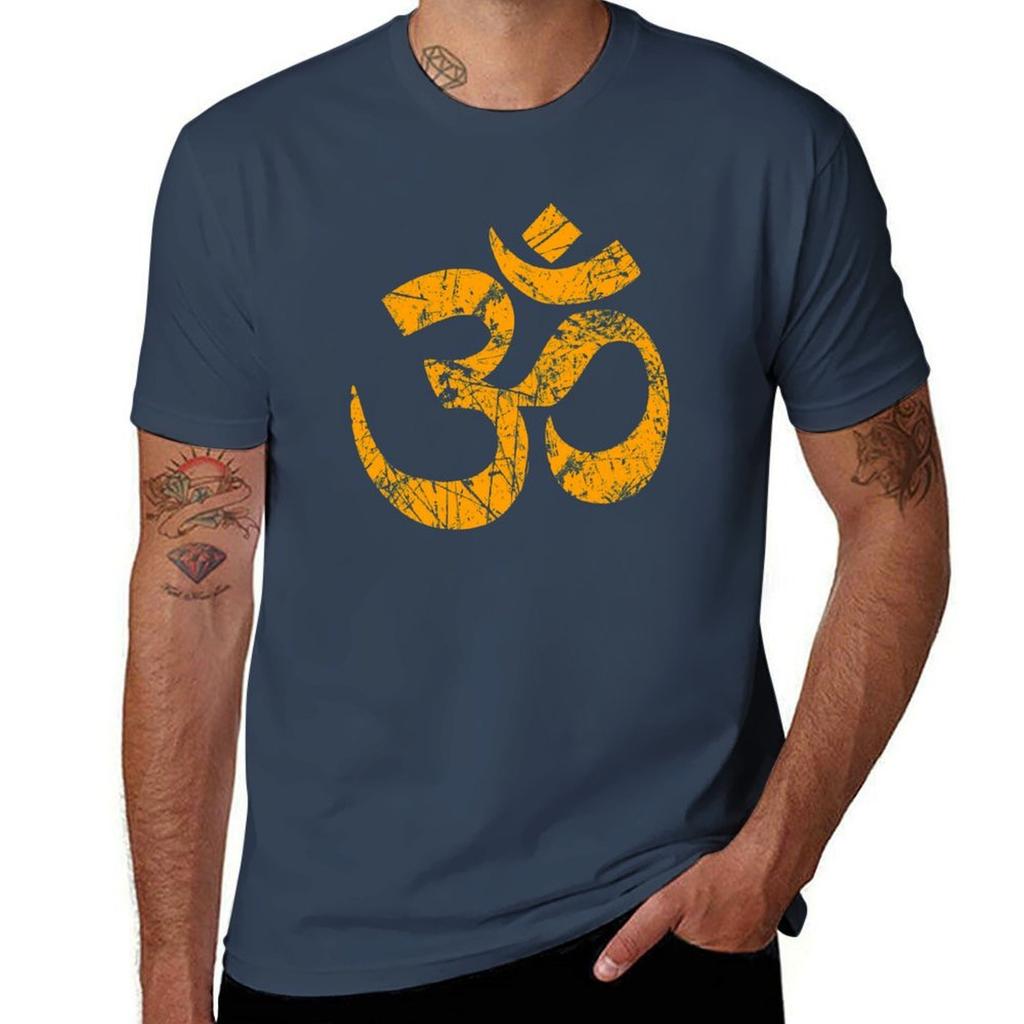 Om Yoga Spiritual Symbol In Distressed Style Tshirt Work Wear Lightweight Tee