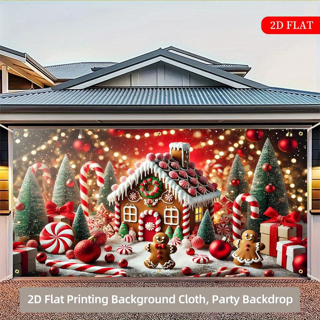 1 piece of Christmas gingerbread house polyester background cloth, suitable for indoor/outdoor Christmas party decoratio