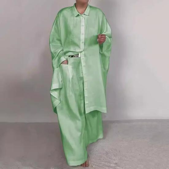 2 шт./комплект женская рубашка брюки комплект с длинными рукавами лацкан на пуговицах блузка с нагрудным карманом