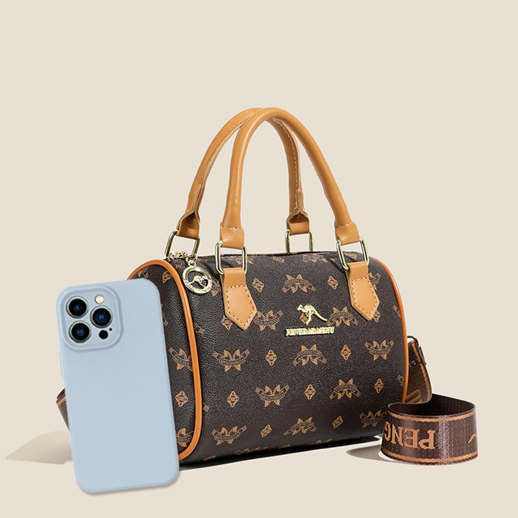 Vintage Stylish Boston Shoulder Bag Retro Pattern PU Spacious Design Ideal for Women Commuting Shopping Daily Use Crossbody Bag