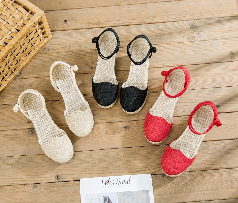 2025 новые корейские женские сандалии сандалии на танкетке удобные импортные сандалии с острым носком и пряжкой из пеньки женские сандалии