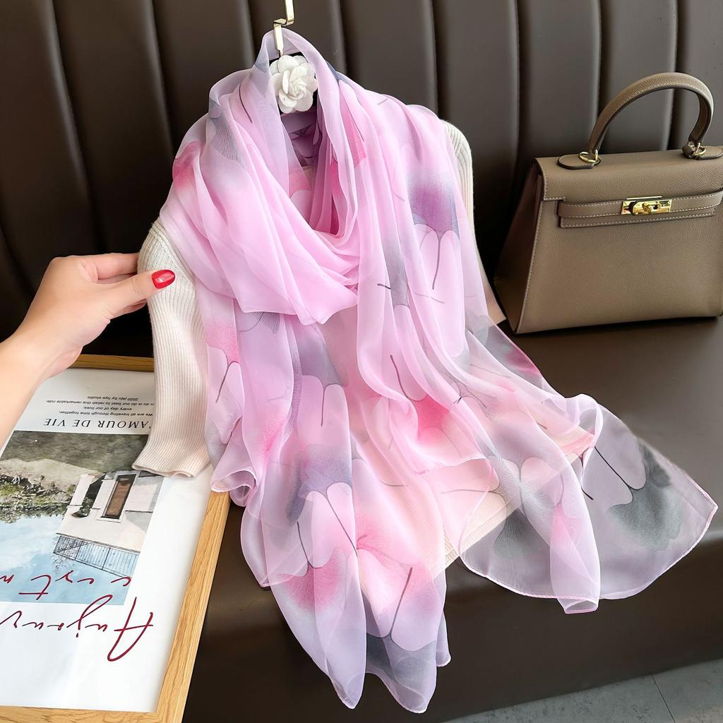 Luxury Brand Women Beach Scarf Georgette Silk Shawls Design Print Headband Female Summer Headband Wraps Sunscreen Hijab