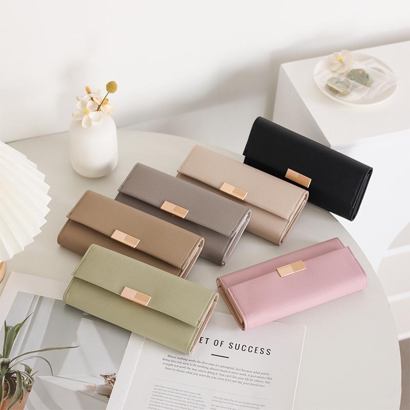 Кошелек PU женский длинный многофункциональный большой емкости модный простой однотонный цвет сумка