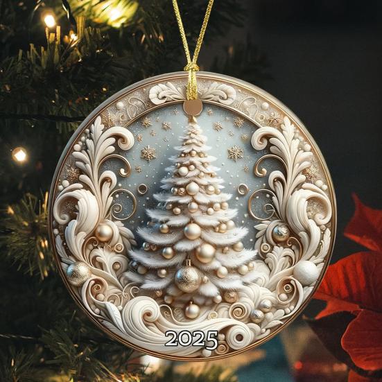 Мечта Рождественская елочная игрушка Сверкающая акриловая подвеска с золотой нитью Праздничный памятный подарок для семьи и друзей