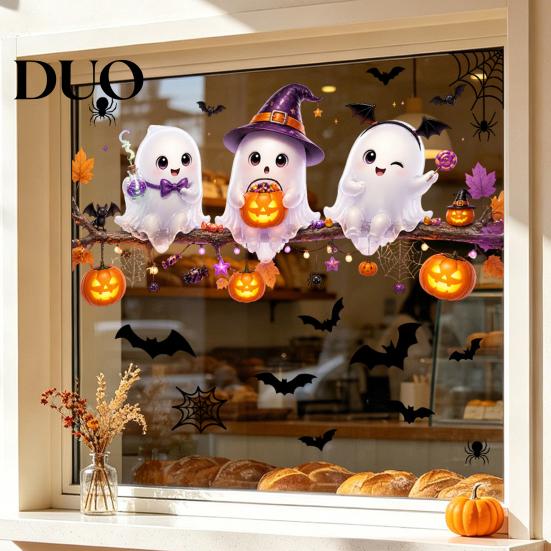 Seasonal Party Supplies Halloween Ghost Glass Sticker, Cartoon Static Window Cling for Accessories Parties, Waterproof Decoration Decal