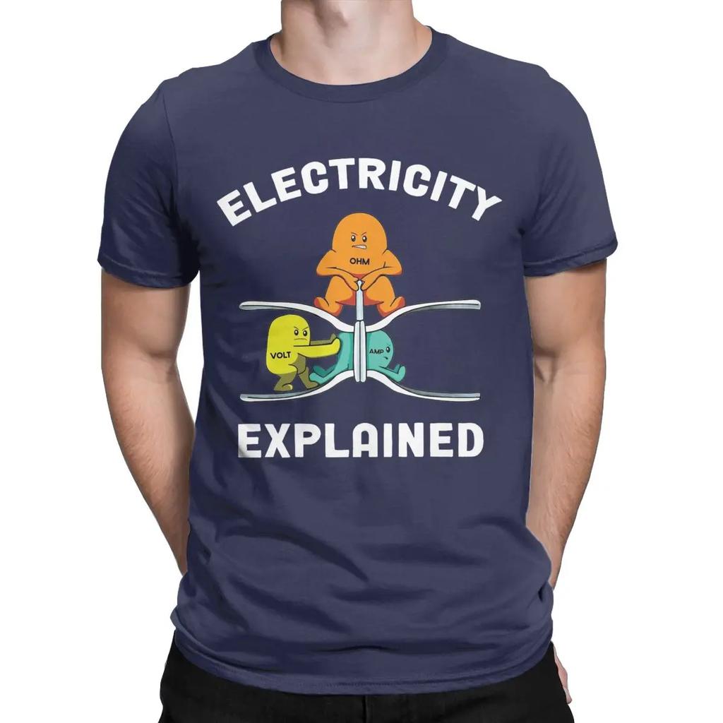 Men Electricity Explained Physics Nerd T Shirt Volt Ohm Ampere 100% Cotton Clothes Short Sleeve Crew Neck Tees Gift T-Shirts