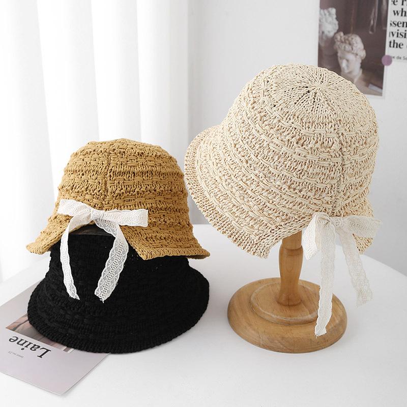 Cottagecore Bucket Hat Women Crochet Lace Bow Detail Korean Summer Cap with Breathable Knit for Beach Weddings & Picnic Sun Hat