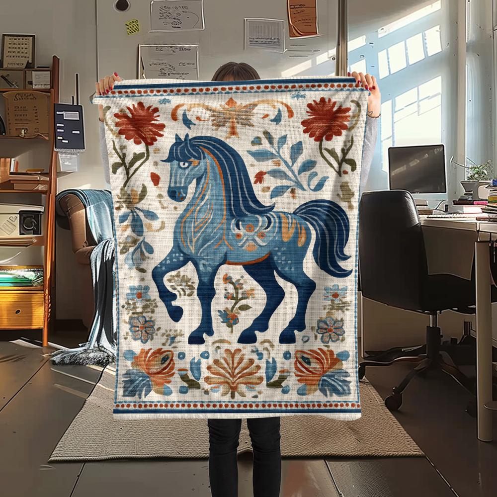 Flower Horse Print Flannel Blanket, High quality Comfortable for All Seasons, Home Decor, Warmth and Comfort, Perfect for Christmas Gifts