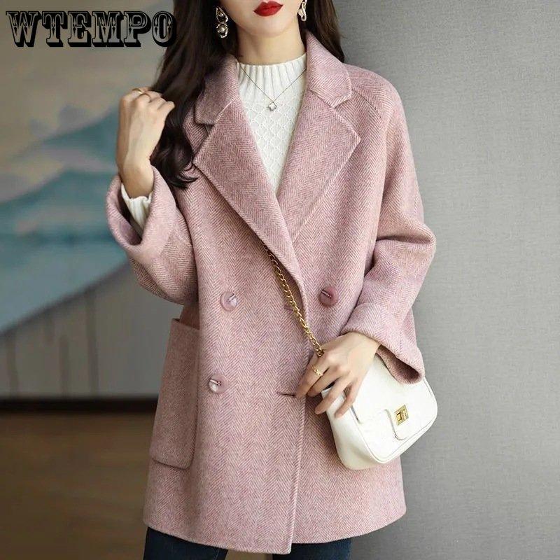 Женские зимние пальто, модное шерстяное и смесовое пальто, женское элегантное однотонное толстое пальто, офисная женская двубортная длинная куртка