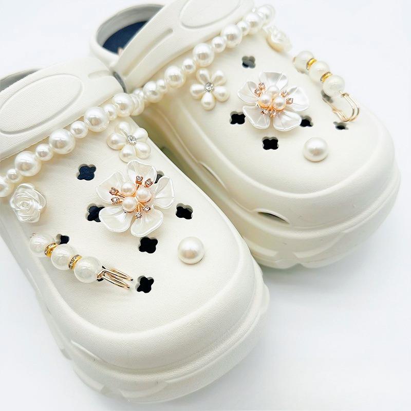 Подвеска для обуви Crocs DIY Vintage Pearl Metal Five Leaf Flower Украшения для обуви Пряжка для Croc Подвески Аксессуары для обуви с отверстиями