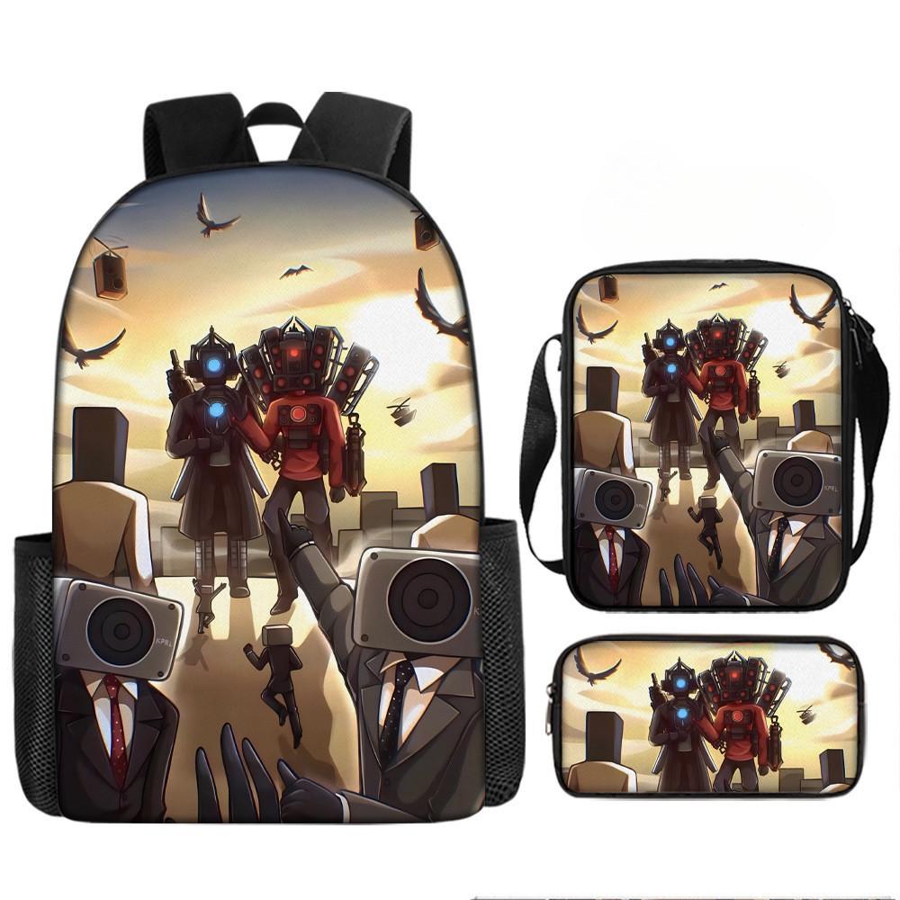 Cartoon Skibidi Toilet Printed Backpack Child Schoolbag Shoulder Bag Pencil Bag