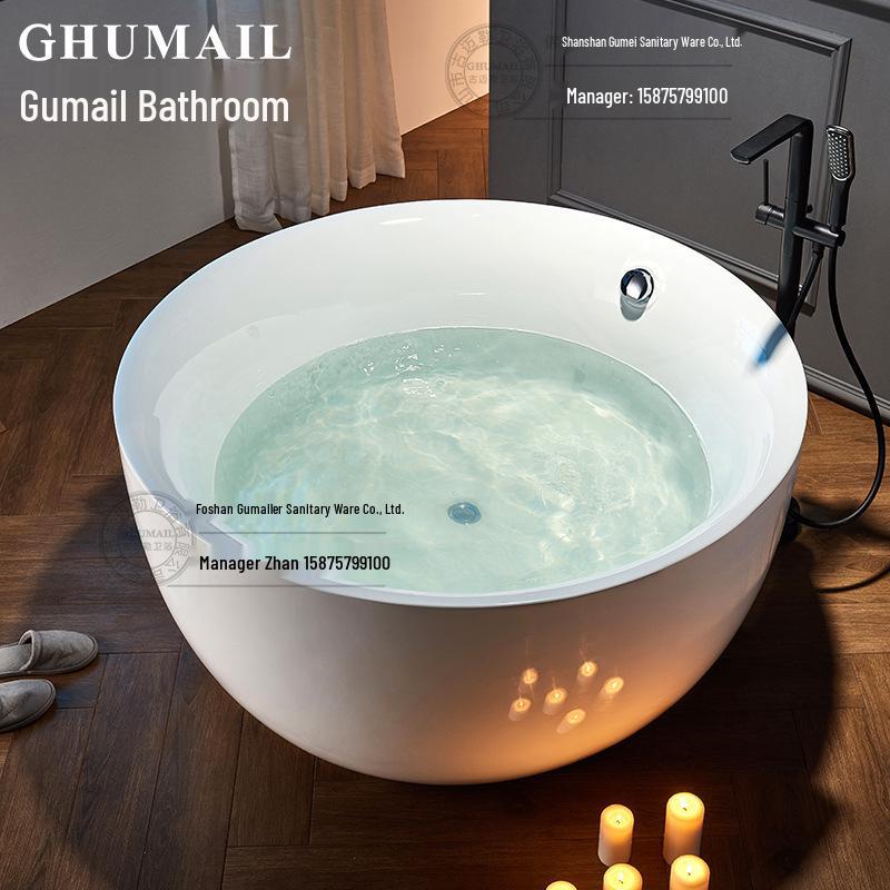 Large Round Acrylic Freestanding Bathtub with Massage, Constant Temperature, and Color Lights – Available in 1.2, 1.35, and 1.5 Meters
