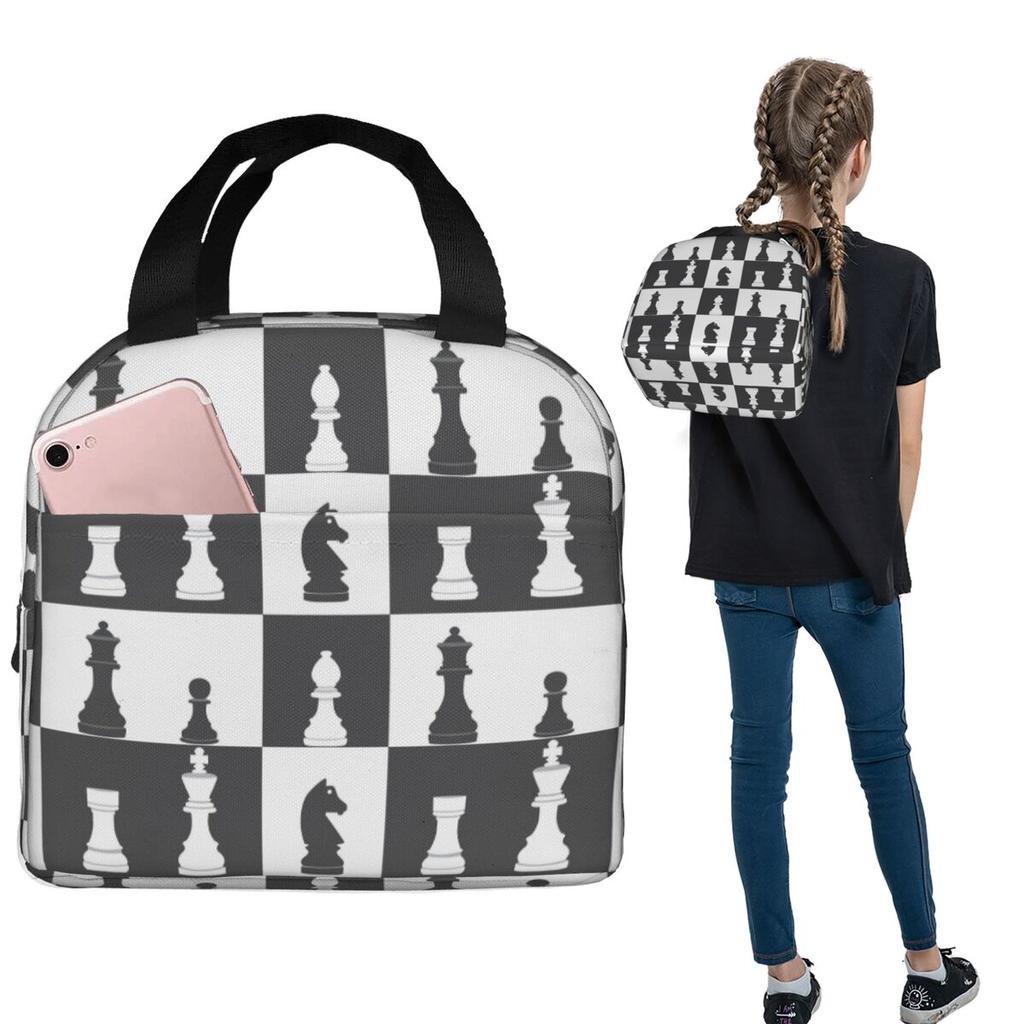 Chess Pieces On Board Insulated Lunch Bag for Women Kids Portable Food Boxes Thermal Lunch Box Tote