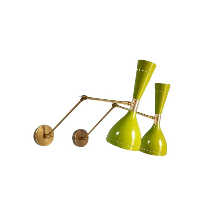 Wall Sconce Pair Olive Green 1950s Mid Century Brass Italian Diabolo Wall Sconce