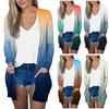 Women's Fashion Loose Casual Pocket Print Long Sleeve Cardigan Jacket Tops