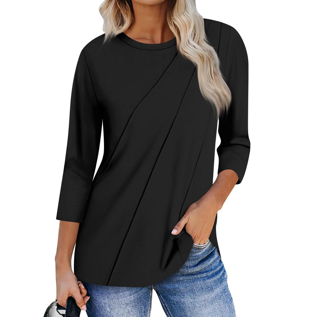 Женская мода повседневные топы с рукавом 3/4 плиссированные модные топы футболки