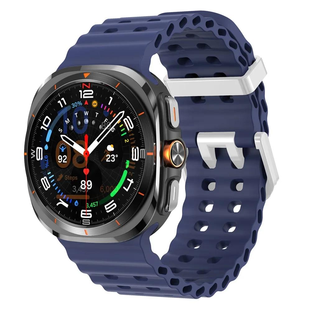 Аксессуары для Galaxy Watch Ultra Синий ремешок Силиконовый спортивный браслет ремешок Для Samsung Galaxy Watch 7 Ultra 47 мм Оригинальный ремешок