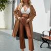 BITCED Spring/Autumn Women's Trench Coat - Long, Loose-Fit Jacket In PU Leather Classic Women's Collared Coat with Belt