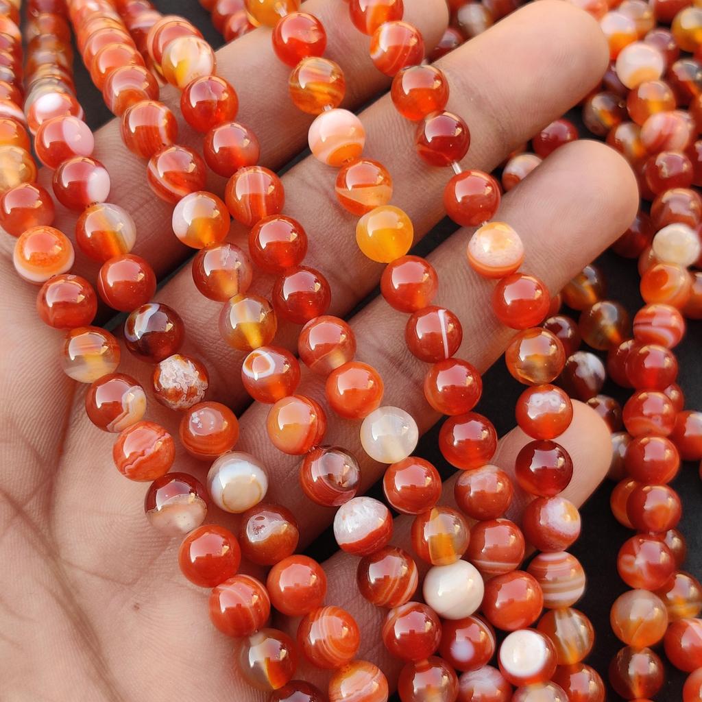 Агат с красной полосой, бусины в полоску, круглые свободные бусины из цветных драгоценных камней, размер 6 мм, 8 мм, 10 мм. Прядь 14–15 дюймов.