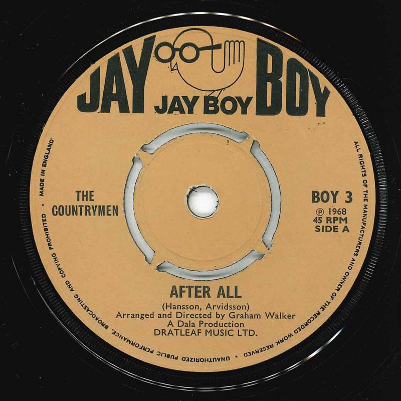 7-дюймовая пластинка COUNTRYMEN - After All BOY3 Jay Boy 1968 UK Поп Б/У