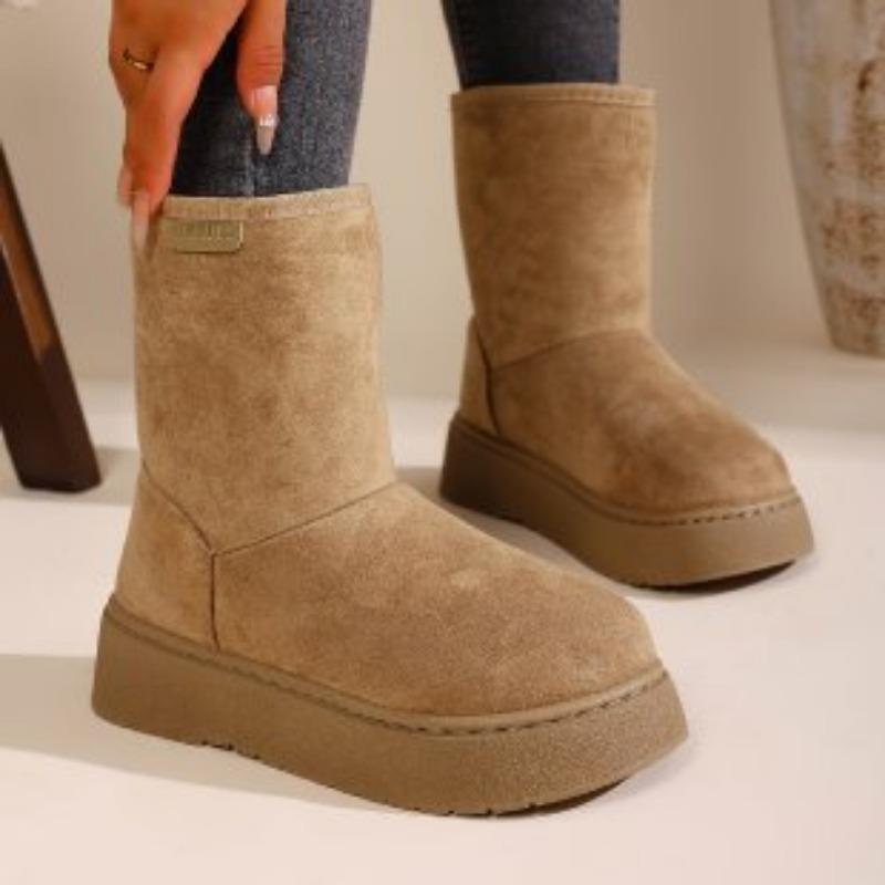 Женские зимние теплые меховые ботинки большого размера на толстой подошве, утепленные подкладкой, ботильоны, нескользящие походные спортивные хлопковые ботинки