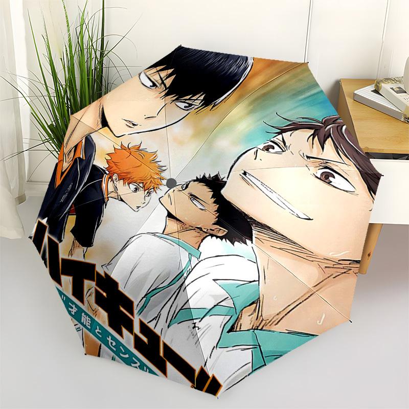 1pc Haikyuu!! Automatic Opening Closing Umbrella Portable 3-Fold Design, 8-Bone Iron Frame Outdoor Umbrella Perfect for Fans, Travelers, and Daily Use