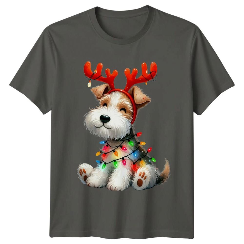 Dog Christmas Lights Reindeer Holiday Unisexs Unisexs Graphic Tee