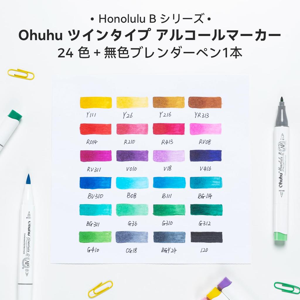 Маркеры Ohuhu 24 25 Иллюстрация Блендер Серия B Honolulu Ручки Кистевого Типа, Цвета, Ручки, Маркеры для Профессионального Использования, Кисть/Тонкий Наконечник, Ручка,