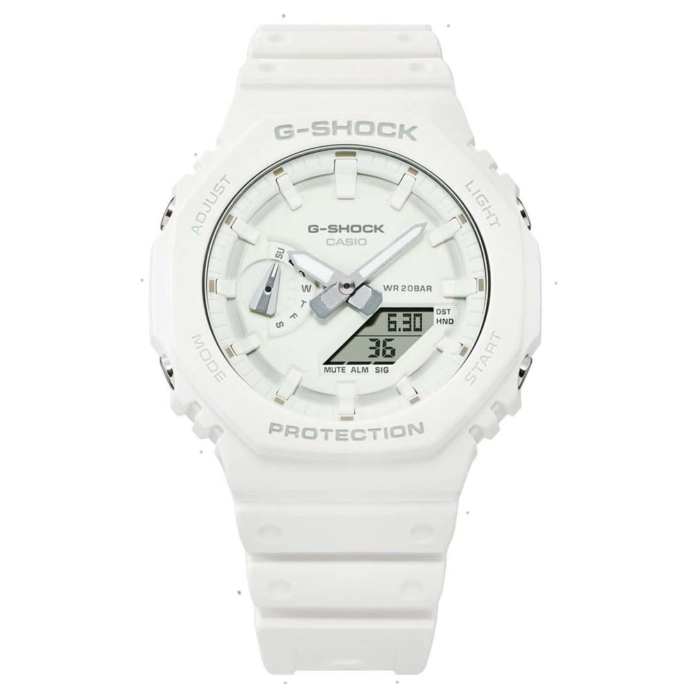 Casio Универсальные кварцевые часы Uni с пластиковым аналогово-цифровым ремешком, GA-2100-7A7ER, Белые.