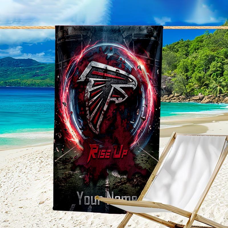 Custom Name Beach Towel Atlanta-Falcons Rise Up Beach Towel, Soft Microfiber, Gift for Her/Him, Birthday, for Pool, Beach, Travel, Fan gifts